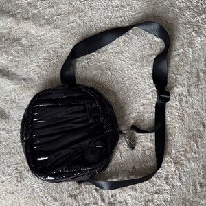 Danskin Black Glossy Quilted Round Crossbody Bag